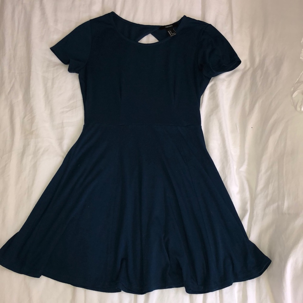 Blue Fit & Flare Dress with Cutout Back